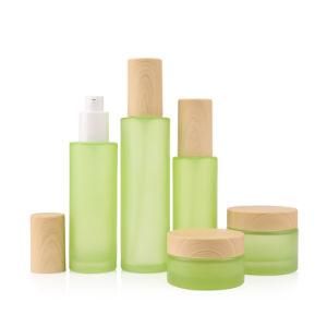 Green Frosted Glass Cosmetic Bottle Mist Spray Glass Bottle Cream Jar