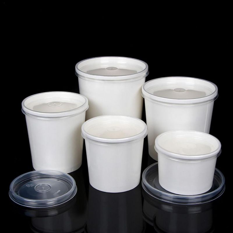 Food Safe Eco-Friendly White/Kraft Paper Cups with Lids 16oz/26oz/32oz Hot Sells Paper Bowl