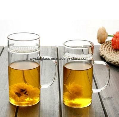 Food Grade Clear Glass Water/ Tea Cup with Handle