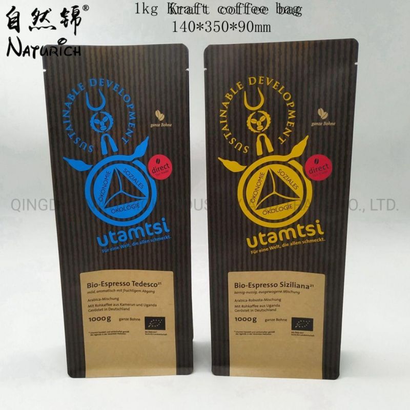 1kg Coffee Bean Packaging Paper Bags with Valve and Zipper