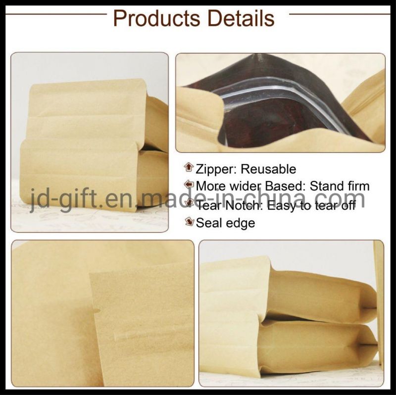 Wholesales Food Grade Resealable Alu Lined Square Bottom Gusseted Bags with E-Zip for Hemps Flower Powder Tea