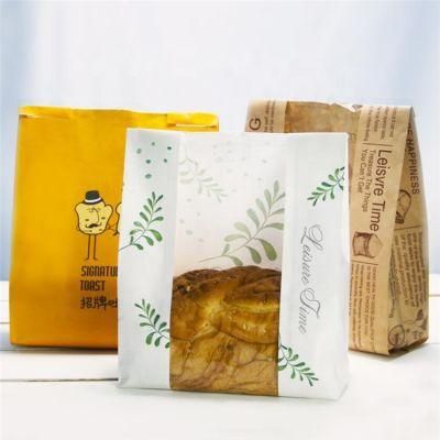 Custom Design Auto Machine Make Square Bottom Bakery Packaging Toast Sandwich Bread Glassine Brown Kraft Paper Bag with Window