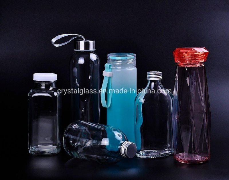 Round Shape Portable Crystal 420ml 500ml Glass Water Bottle