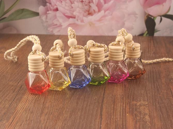 Car Diffuser Hanging Bottles Wooden Cover Glass Perfume Bottle Car Air Fresheners Car Aroma Diffuser Empty Bottle 8ml