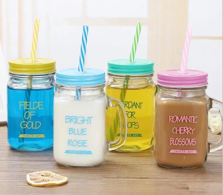 350ml 450ml 500ml Custom Colored Beer Mug Drinking Glass Mason Jar with Handle