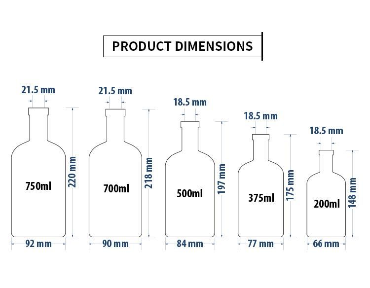 Manufacturers Custom 500ml 700ml 750ml 1000ml Empty Rum Gin Whisky Spirit Vodka Glass Liquor Bottle