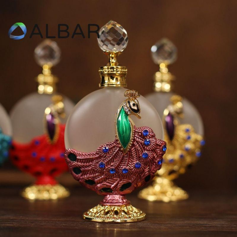 Diamonds Decoration Round Attar Oud Glass Bottles in Arabian Style Essential Perfume