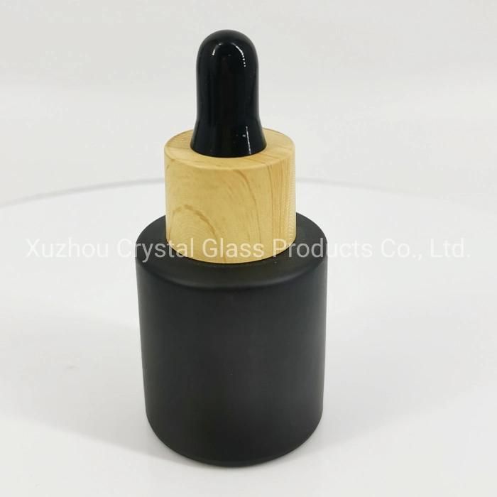 30ml 1oz Serum Black Glass Bottle with Grain Dropper Cap for Cosmetic Packaging