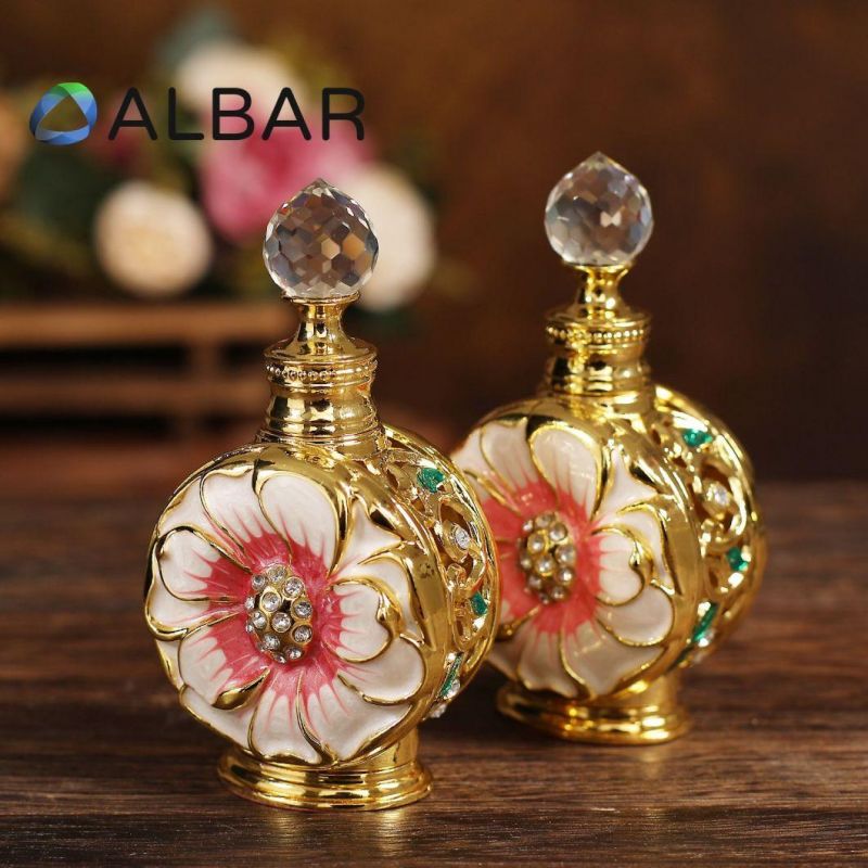 Gold Zinc Metal Zinc Alloy 10ml 12ml Mini Mouth Glass Perfume Bottles with Glass Stick