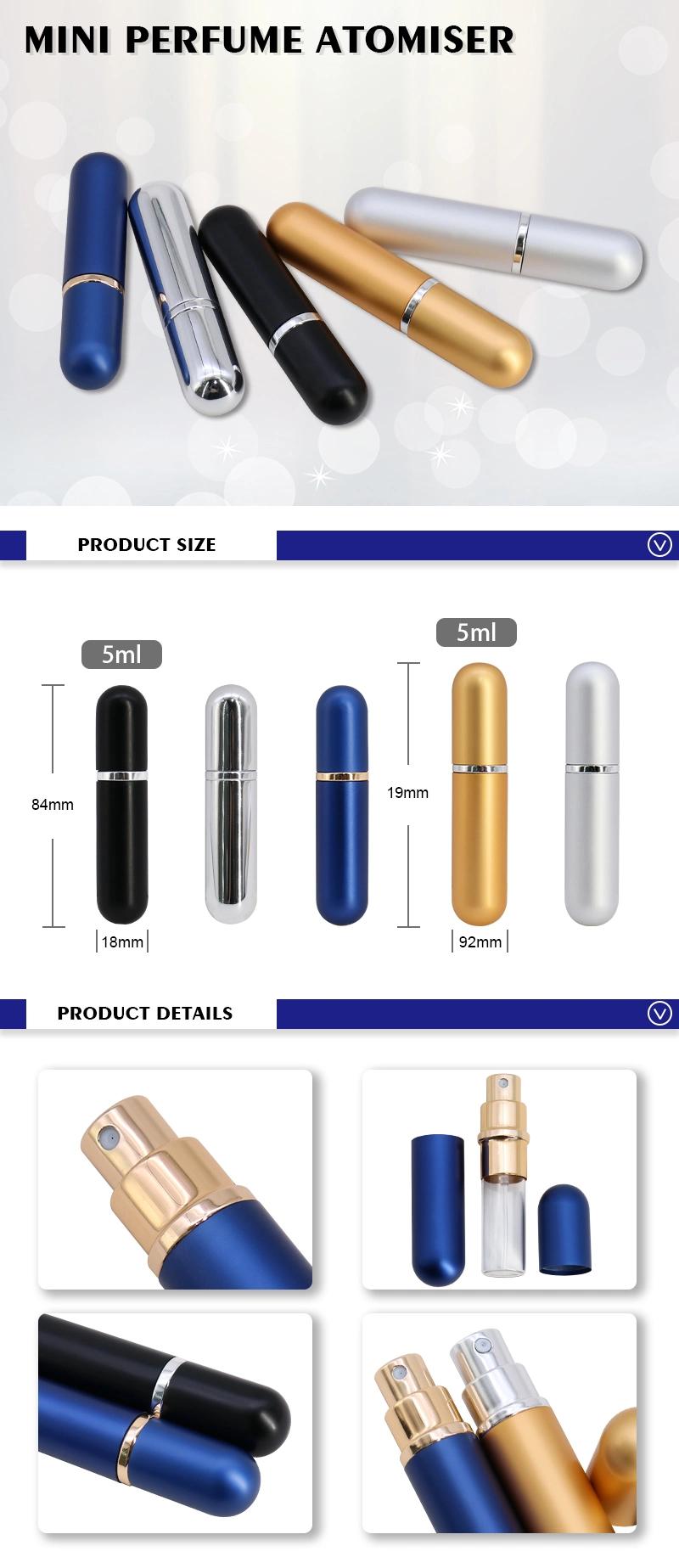 High Quality Cosmetic Skincare Packaging Aluminum and Glass 5ml Mini Purfune Atomiser Spray Bottle