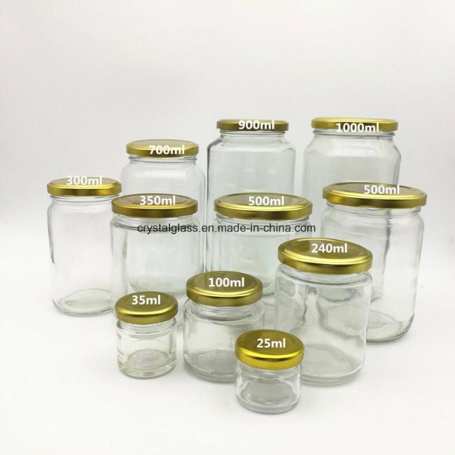 Round Square Honey Glass Jar with Plastic Cap 500g 1000g Food Storage Jar with Metal Lid