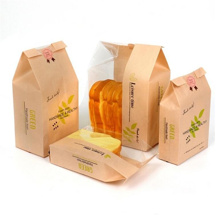 Food Grade White Cotton Paper Bread/Toast Biscuits Paper Bag with Window and Tin Tie