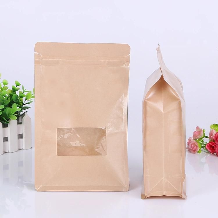 500g Eight Sides Seal Packaging Bag / Quad Seal Foil Flat Bottom Coffee Pouch with Clear Window