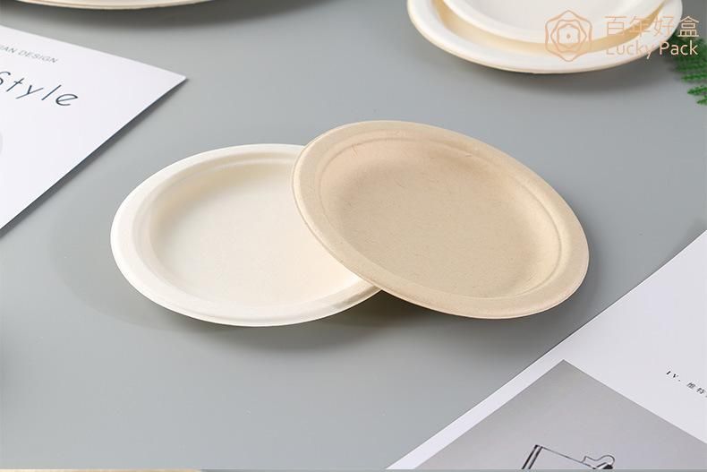 Disposable Biodegradable Compostable Tableware 7 Inch Sugarcane Bagasse Paper Round Plate