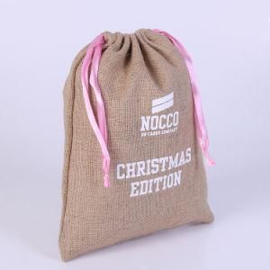 Logo Printing Customized Environmental Burlap Drawstring Packaging Bag, Jute Drawstring Pouch