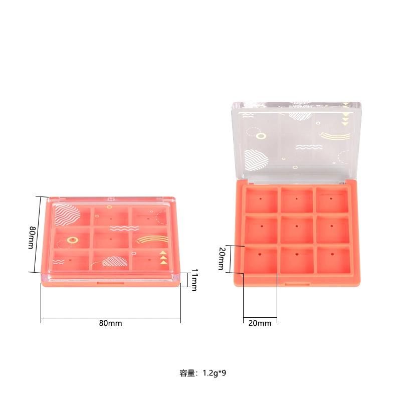 Wholesale Square Shape 9 Hole Eye Shadow Palette Eye Shadow Case Eye Shadow Container for Compact Eyebrow Packaging