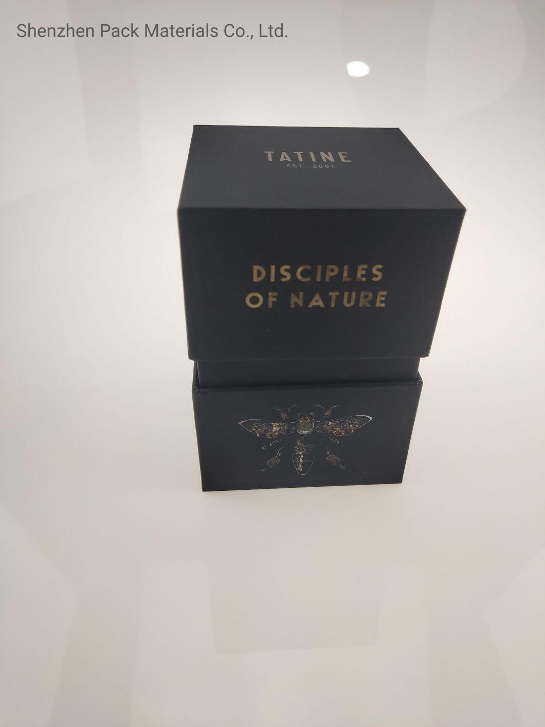Lid Base Luxury Stock Embossing Hot Stamping Pattern Custom Packaging Black Cardboard Box