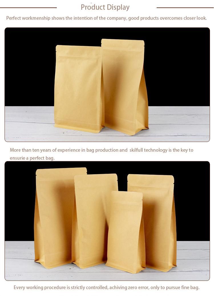 Wholesale Compostable Recyclable Zipper Lock Kraft Paper Aluminum Flat Bottom Coffee Tea Food Bag