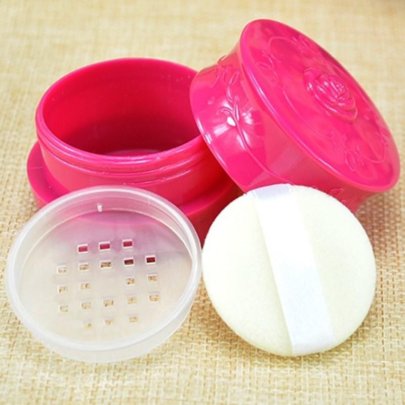 10g Empty Loose Powder Box Jar with Grid Sifter & Puff Flower Pattern Packing Beads Container Powdery Cake Box Cosmetic