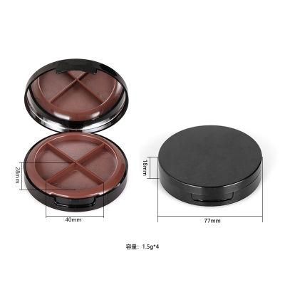 Round Quality 4 Holes Black Round Plastic Empty Case Eyeshadow Box with Mirror