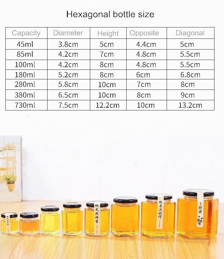 Wholesale Hexagonal Large Capacity Glass Jar for Food Honey Storage with Metal Lid