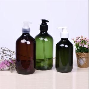 300ml 500ml Pet Plastic Round Green and Amber Color Cosmetic Shampoo Lotion Pump Bottle