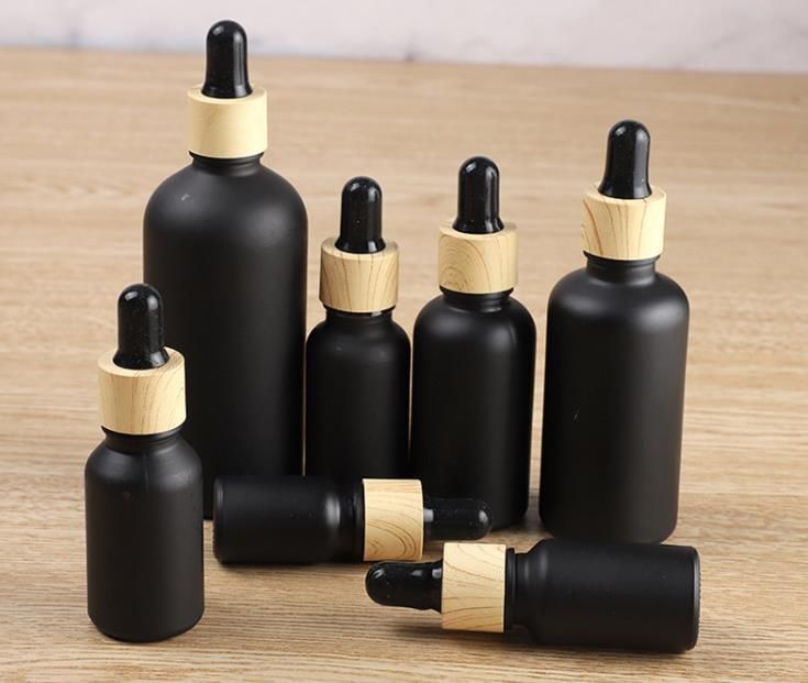 15ml 20ml 30ml 50ml Frosted Matte Black Essential Oil Glass Dropper Bottle with Bamboo Lid