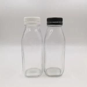 French Square Glass Milk Bottle with Plastic Tamper Proof Cap