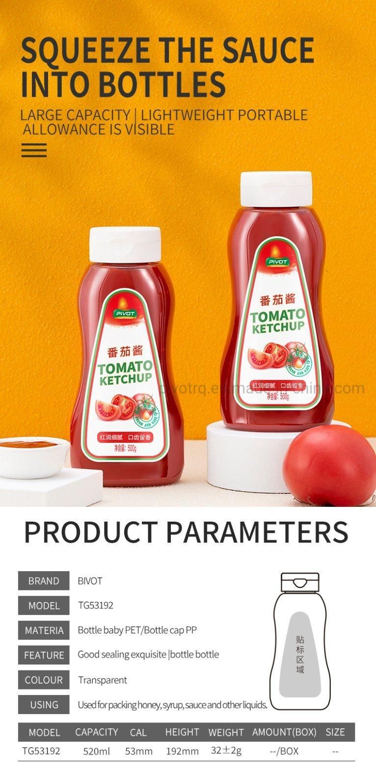 525ml Pet Plastic Tomato Sauce Bottle Ketchup Jar with Silicone Valve Cap