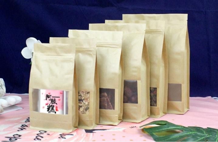 Open Window Gift Bag Eight-Side Kraft Paper Bag Tea Bag Food Sealed Bag Sealed Moisture-proof Bag