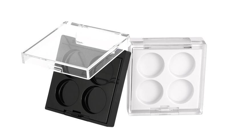 4 Round Holes Clear Transparent Black Square Plastic Empty Eyeshadow Case for Makeup Products