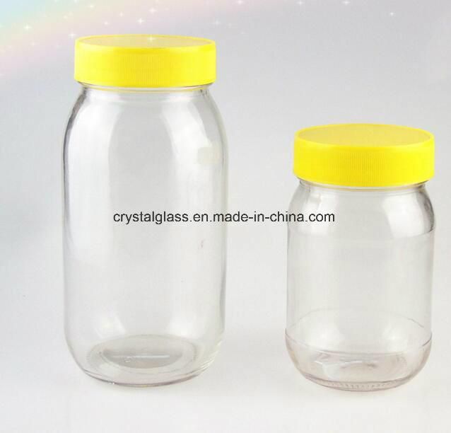 Round Square Honey Glass Jar with Plastic Cap 500g 1000g Food Storage Jar with Metal Lid