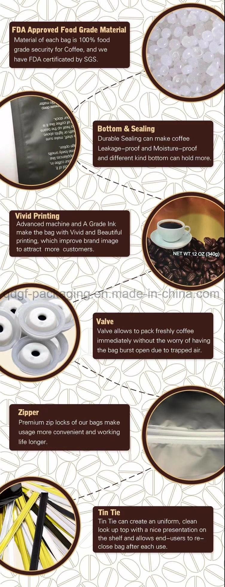 Plastic Packaging Valve Coffee Bags with Zipper