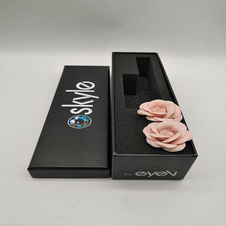 Custom Logo Printed Dried Flowers Jewelry Boxes Black Packaging Box