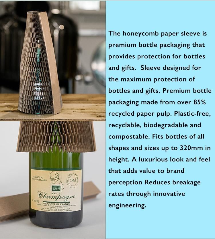 Concertina Style Wholly Plastic-Free Biodegradable Recycled Materials Honeycomb Sleeve for Wine Bottles