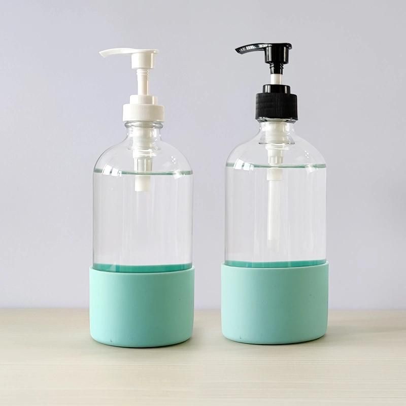 16 Oz 500ml 16oz Boston Round Frosted Leak Roof Hand Wash Liquid Dispenser Soap Glass Pump Bottle for Sale