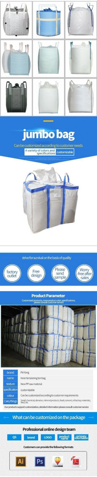 High Quality 1 Ton PP Jumbo Bag Polypropylene Roll Woven Container PP FIBC