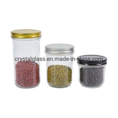 4oz 8 Oz 10 Oz 12 Oz 16 Oz 32 Oz Glass Mason Jar with Metal Lid/ Wide Mouth Glass Jam Peanut Butter Glass Jar