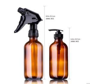 240ml Transparent Brown Glass Reusable Storage Spray Bottle Essential Oil Bottles Lotion Shampoo Travel Container