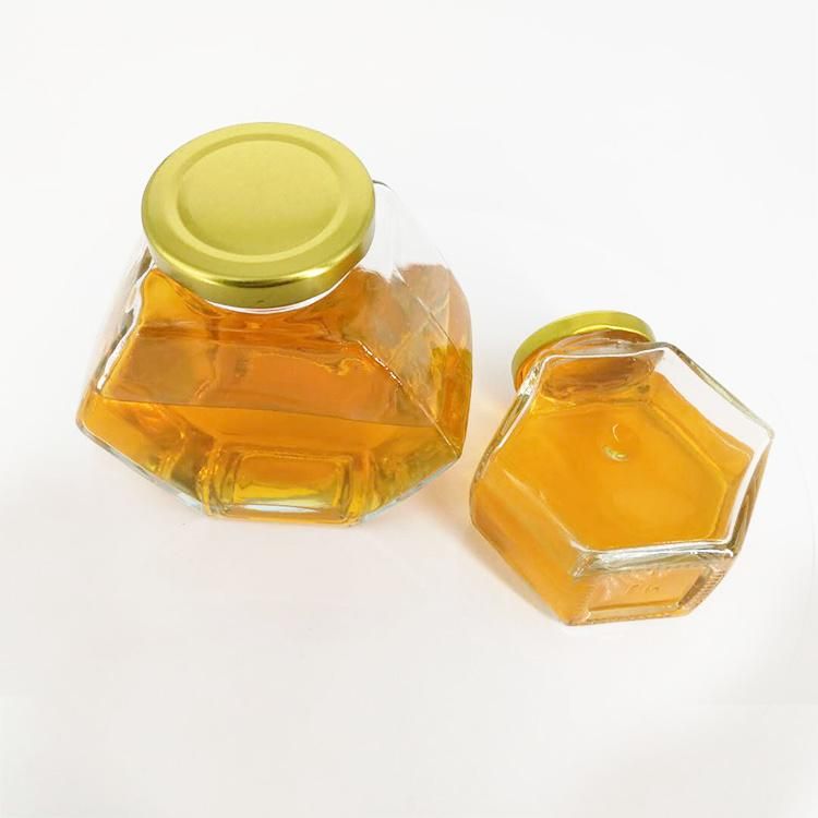 250ml Glass Bottle Hexagon Glass Honey Jam Bottles Containers Honeycomb Shape