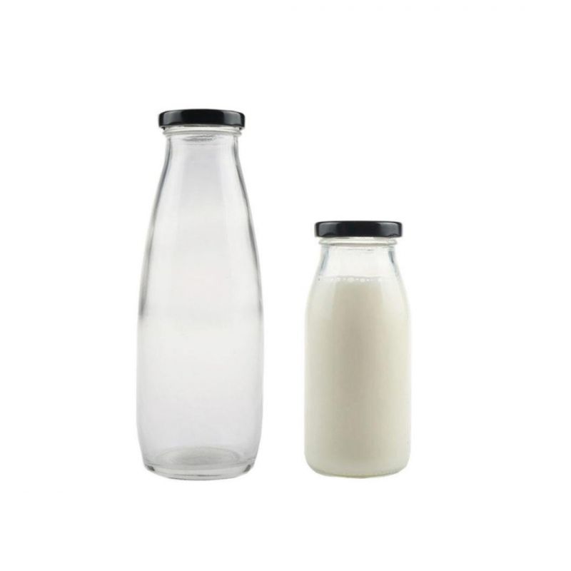 Logo Printing Round Transparent 100ml 200ml 250ml 500ml 1000ml 1L Milk Glass Bottle