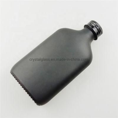 250ml 350ml Matt Black Color Sprayed Flat Flask Wine or Beverage Glass Bottle with Metal Lid