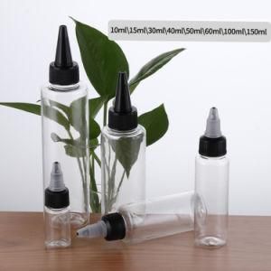 Empty Sharp Mouth Nozzle 100ml Pet Plastic Oil Applicator Eliquid Bottle with Twist Cap