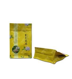 Metalic Effect Plastic Block Bottom Bag with Gusset for Tea Packaging