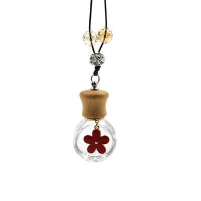 Fancy Red Flower Pendant 8ml Car Perfume Diffuser Bottle with Wood Cap