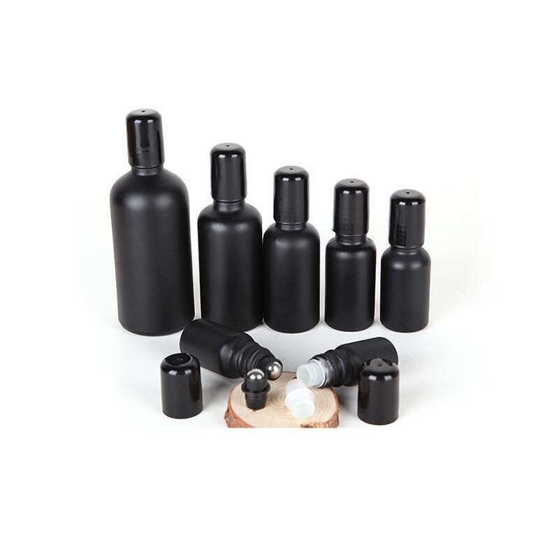 5ml, 10ml, 15ml, 20ml, 30ml, 50ml, 100ml Matt Black Roll on Glass Bottle Stainless Steel Ball Sample Vial Cosmetic Packaging Container Bottle