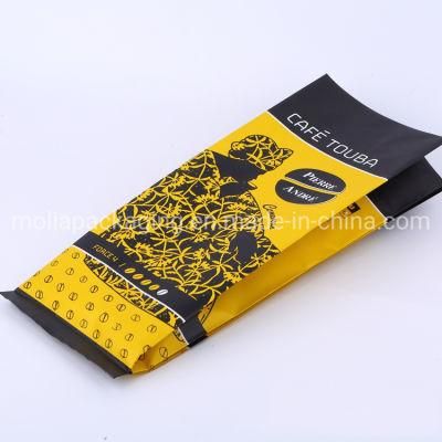 Custom Design Aluminum Foil Matt Black Coffee Beans Packaging Side Gusset Bags with Degassing Valve