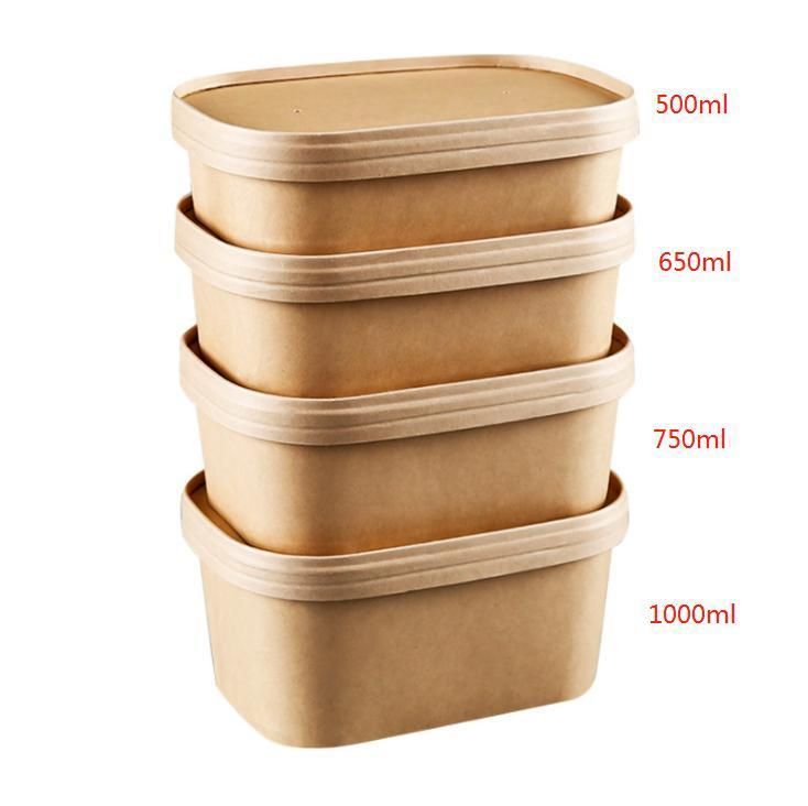 Custom Logo Printed Fruits Packaging Cheese Storage Container Takeaway Lunch Salad Kraft Paper Bento Food Box