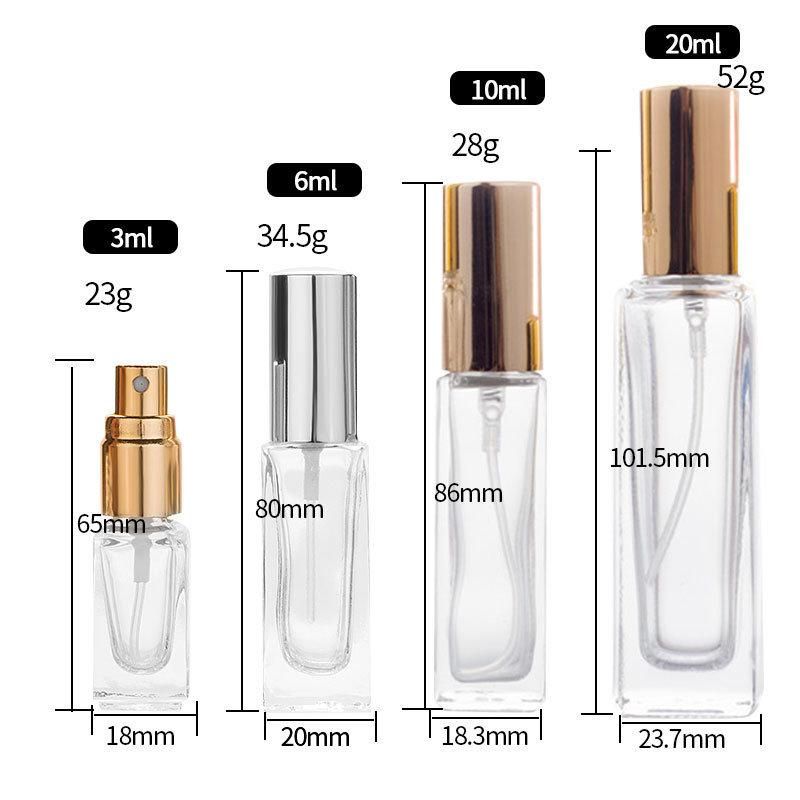 3ml 6ml 10ml 20ml Glass Perfume Spray Bottle with Aluminum Cap Mini Glass Cosmetic Packaging Bottle