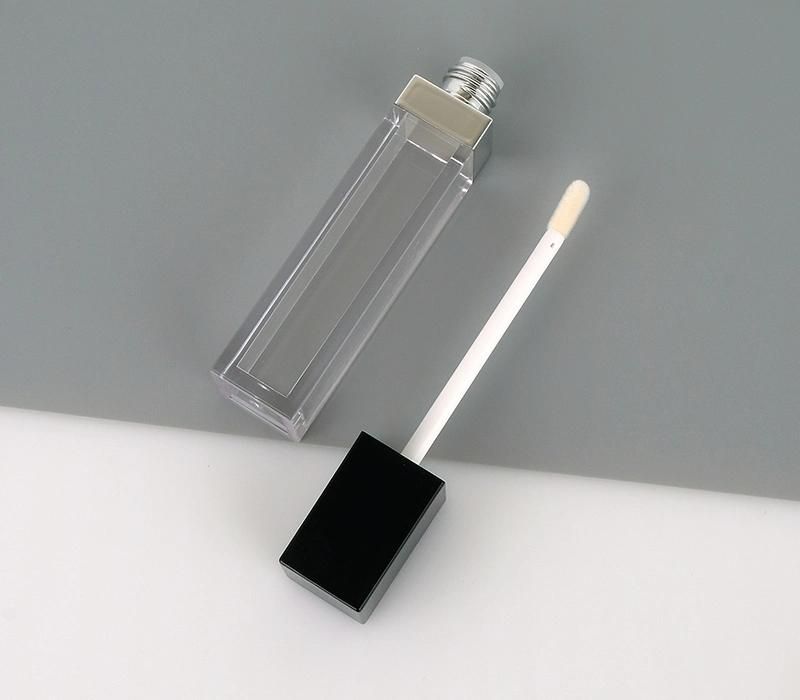 Wholesale Empty Lipgloss Tube Packaging Square Black Cover Clear Bottle Cosmetic Container Lip Gloss Tube